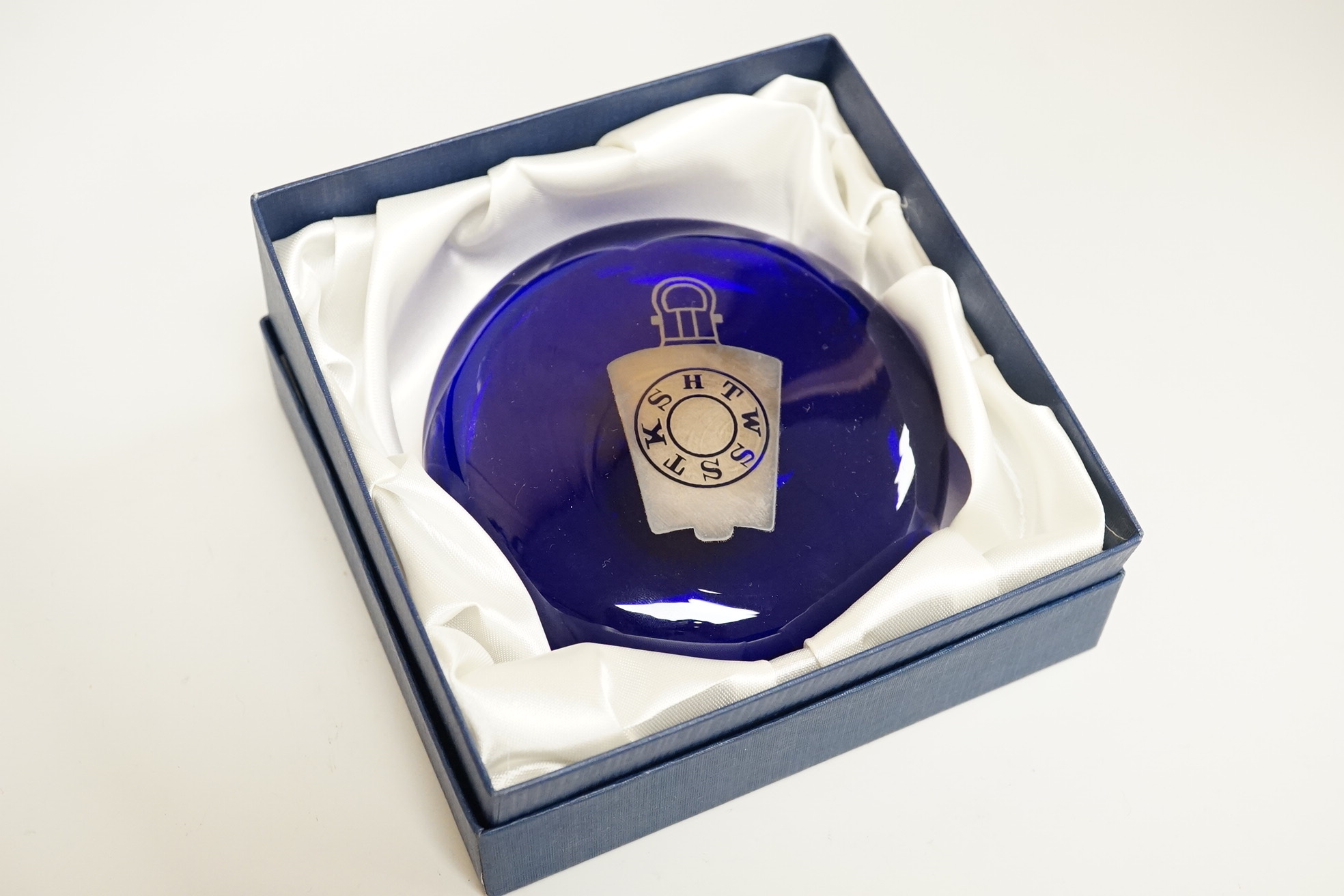 Masonic collectables including three paperweights, a cigarette box and two ribboned medals